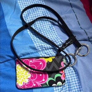 Vera Bradley Pink Yellow Floral Zip Wristlet Lanyard